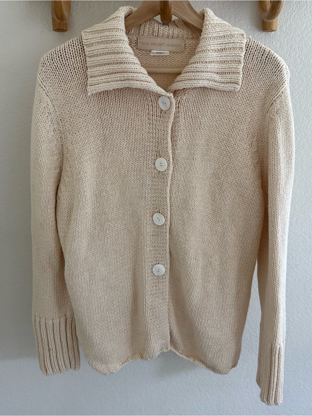 Fenn Wright Manson clean girl minimalist cozy chic Cream Collared Knit Cardigan